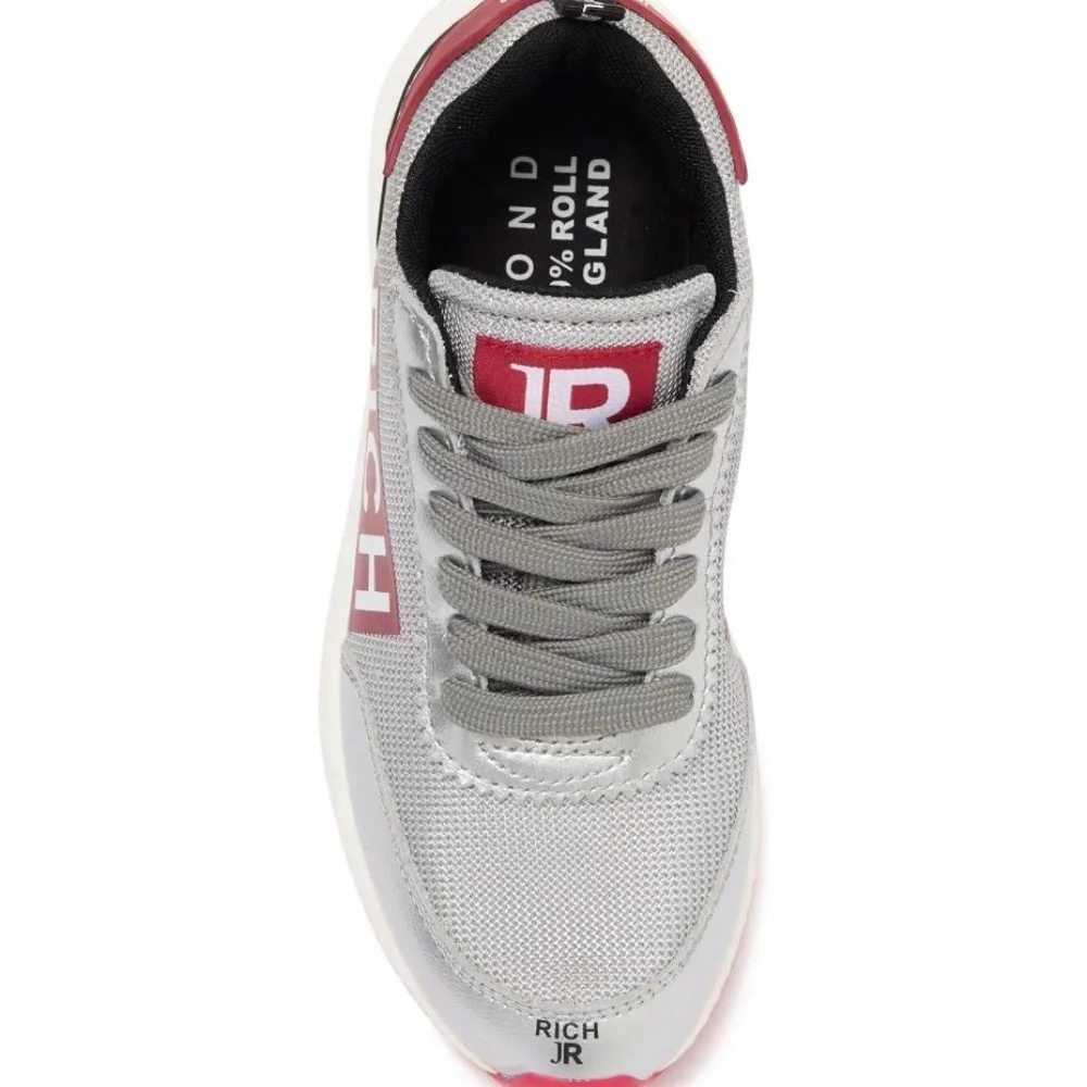 $495 - JOHN RICHMOND Silver and Red Leather Logo Sneaker 7 (37)